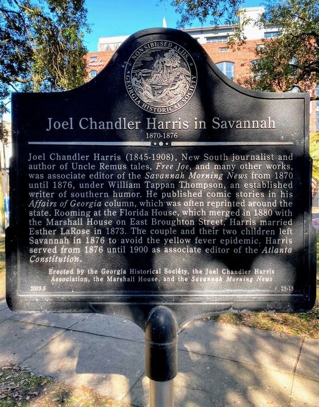 Joel Chandler Harris in Savannah Marker image. Click for full size.