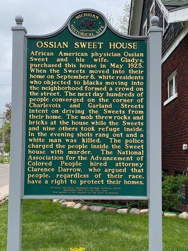 Ossian Sweet House / Dr. Ossian Sweet Marker image. Click for full size.