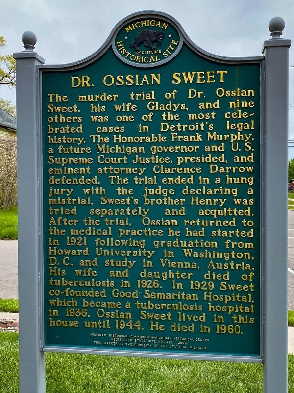 Ossian Sweet House / Dr. Ossian Sweet Marker image. Click for full size.