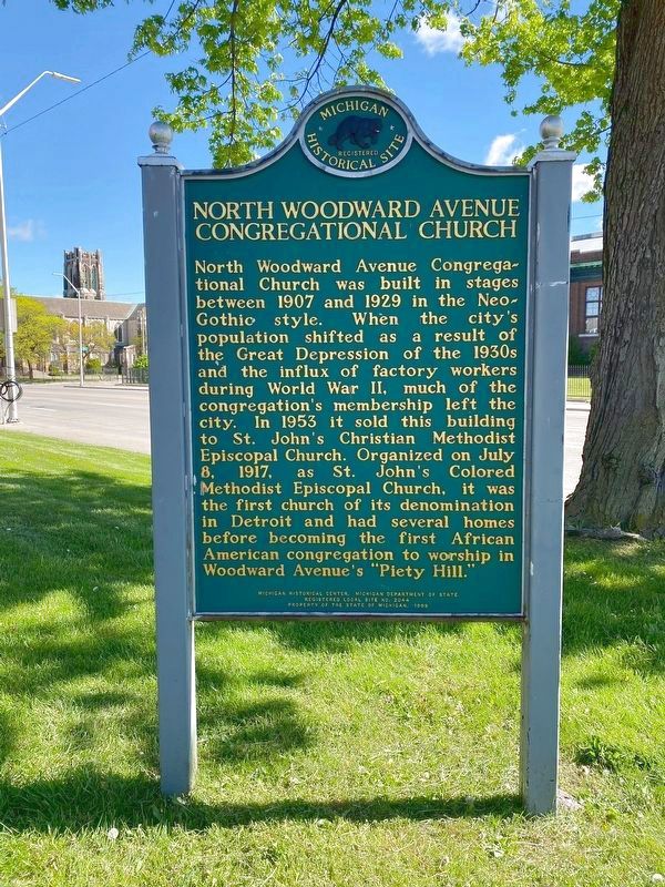 North Woodward Avenue Congregational Church Marker image. Click for full size.