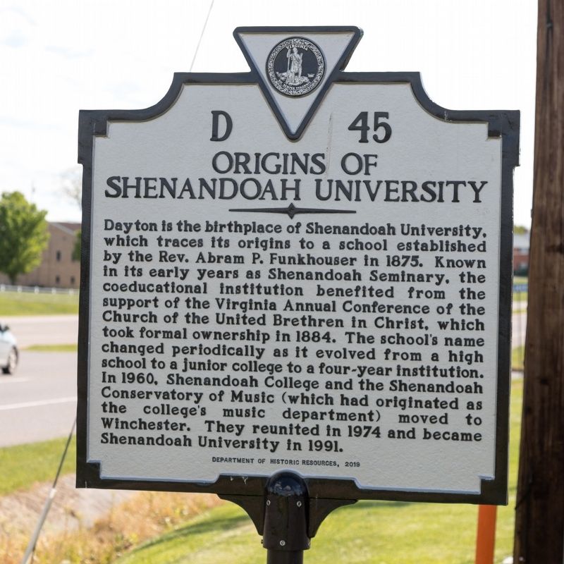 Origins of Shenandoah University Marker image. Click for full size.