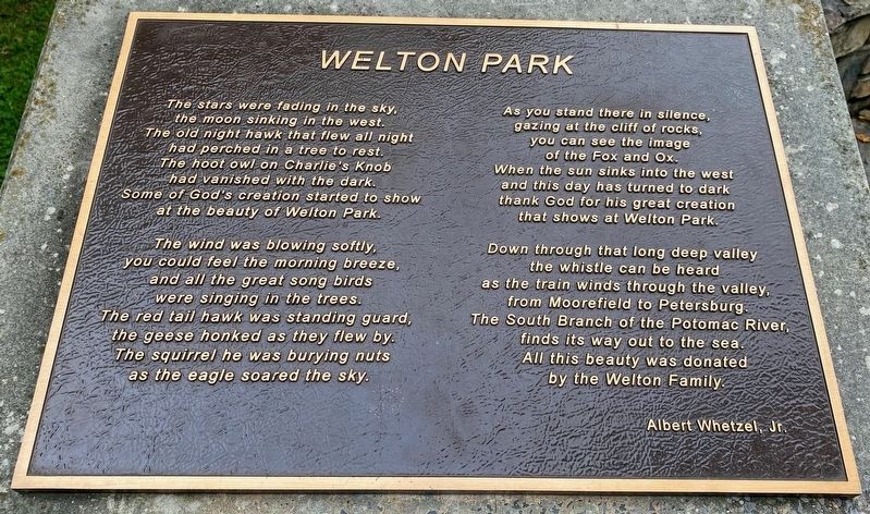 Poem Plaque next to the Welton Park Marker image. Click for full size.