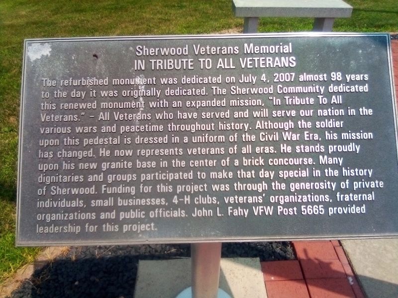 Sherwood Veterans Memorial image. Click for full size.