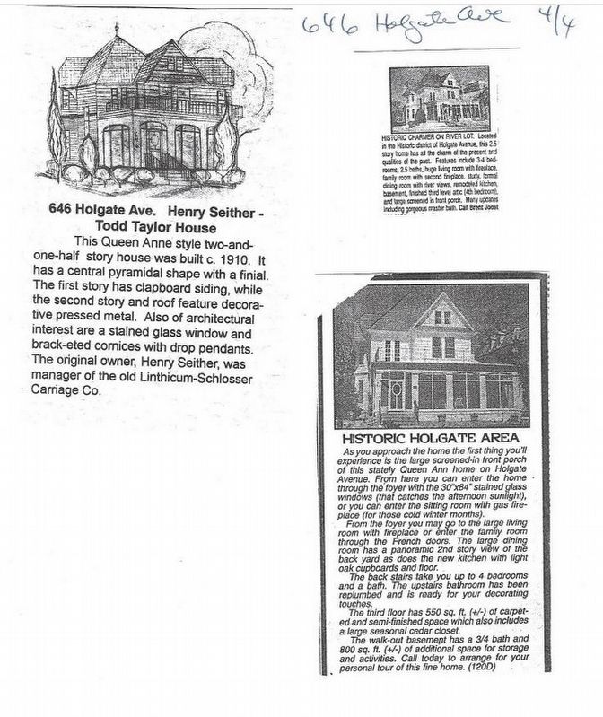 The Henry Seither - Todd Taylor House Marker image. Click for full size.