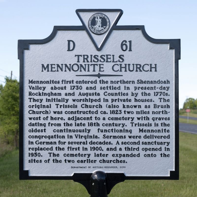 Trissels Mennonite Church Marker. Click for full size. Trissels Mennonite Church Marker image. Click for full size.