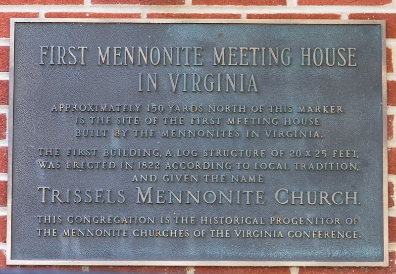 First Mennonite Meeting House in Virginia Marker image. Click for full size.