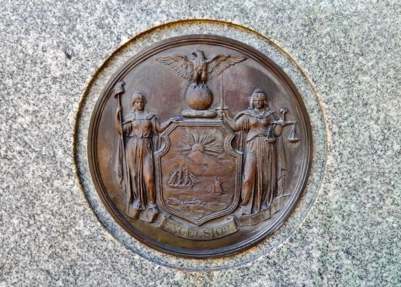 New York State Seal<br>(<i>on base of both east and west sides</i>) image. Click for full size.
