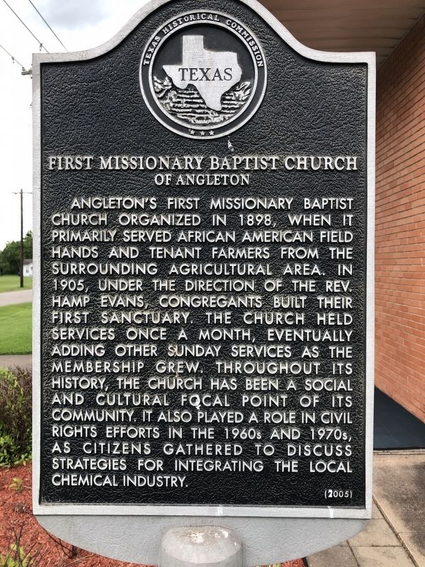 First Missionary Baptist Church of Angleton Marker image. Click for full size.
