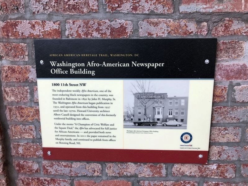 Washington Afro-American Newspaper Office Building Marker image. Click for full size.