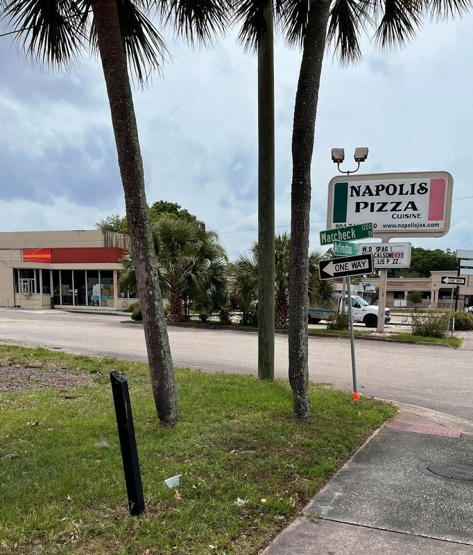 The Jacksonville, Mayport and Pablo Railroad Marker (missing) image. Click for full size.