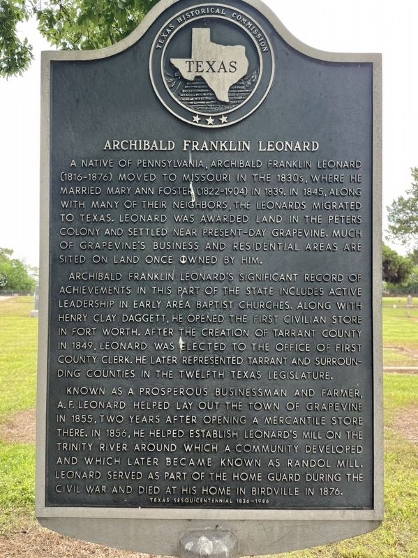 Archibald Franklin Leonard Marker image. Click for full size.