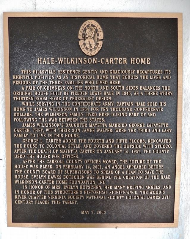 Hale-Wilkinson-Carter Home Marker image. Click for full size.