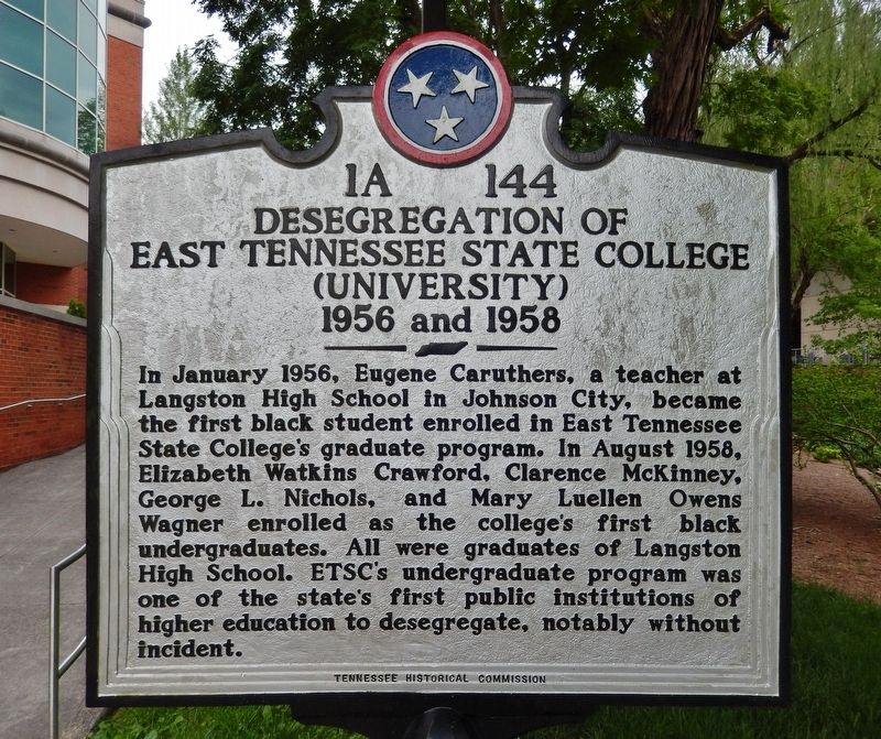 Desegregation of East Tennessee State College (University) Marker image. Click for full size.
