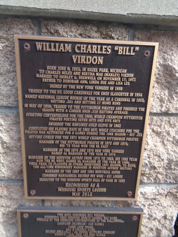 William Charles "Bill" Virdon Marker image. Click for full size.