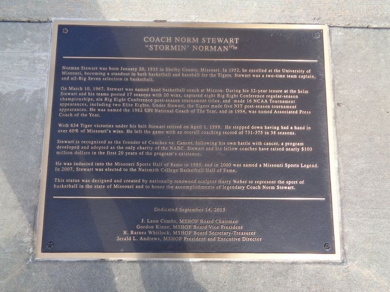 Coach Norm Stewart Marker. Click for full size. Coach Norm Stewart Marker image. Click for full size.