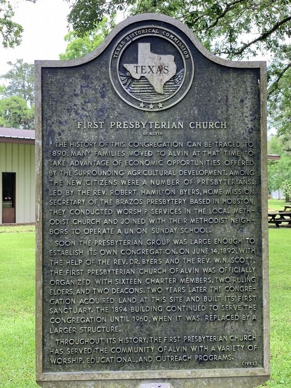 First Presbyterian Church of Alvin Marker image. Click for full size.