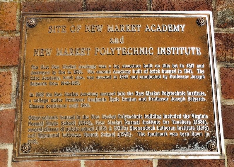 Site of New Market Academy and New Market Polytechnic Institute Marker image. Click for full size.