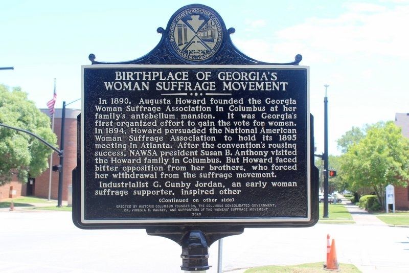Birthplace of Georgia's Woman Suffrage Movement Marker Side 1 image. Click for full size.