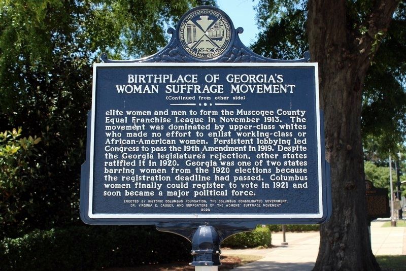 Birthplace of Georgia's Woman Suffrage Movement Marker Side 2 image. Click for full size.