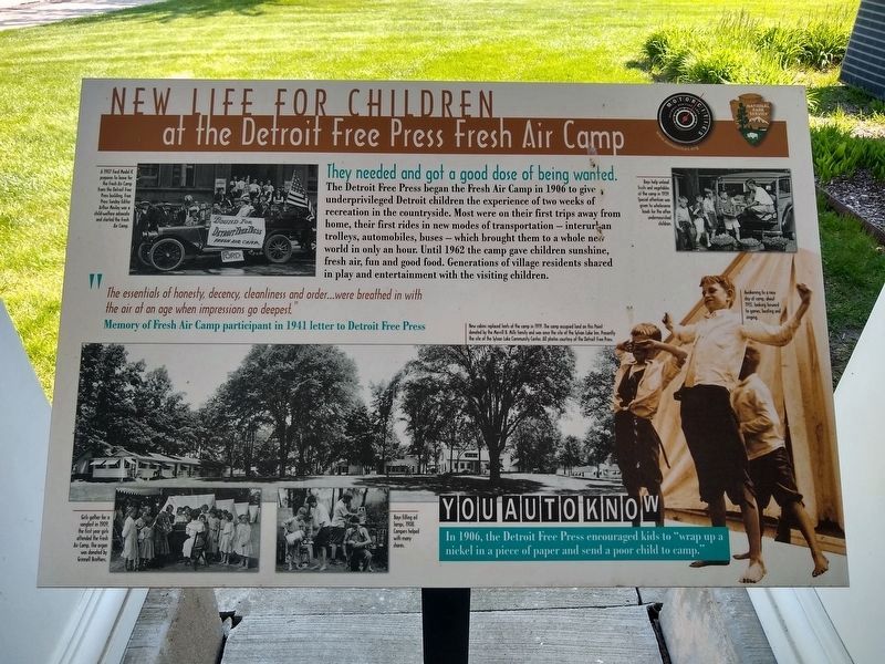New Life for Children at the Detroit Free Press Fresh Air Camp Marker image. Click for full size.