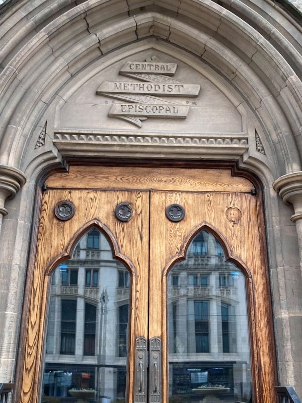 Central United Methodist Church Entance (Stone and woodwork). image. Click for full size.