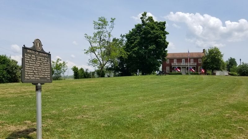 The Route of Advance Marker in front of the Battlefield of Richmond Visitor Center. Click for full size. The Route of Advance Marker in front of the Battlefield of Richmond Visitor Center image. Click for full size.