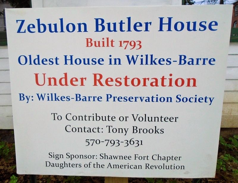 Zebulon Butler House Marker image. Click for full size.