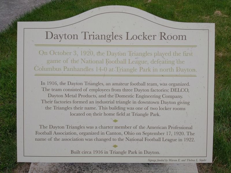 Dayton Triangles Locker Room Marker image. Click for full size.