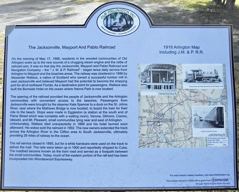 The Jacksonville, Mayport and Pablo Railroad Marker image. Click for full size.