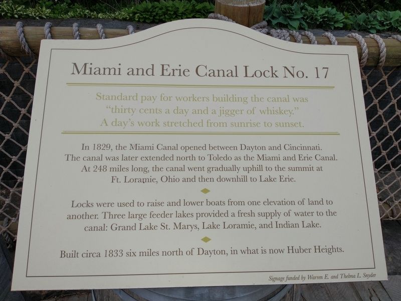 Miami and Erie Canal Lock No. 17 Marker image. Click for full size.
