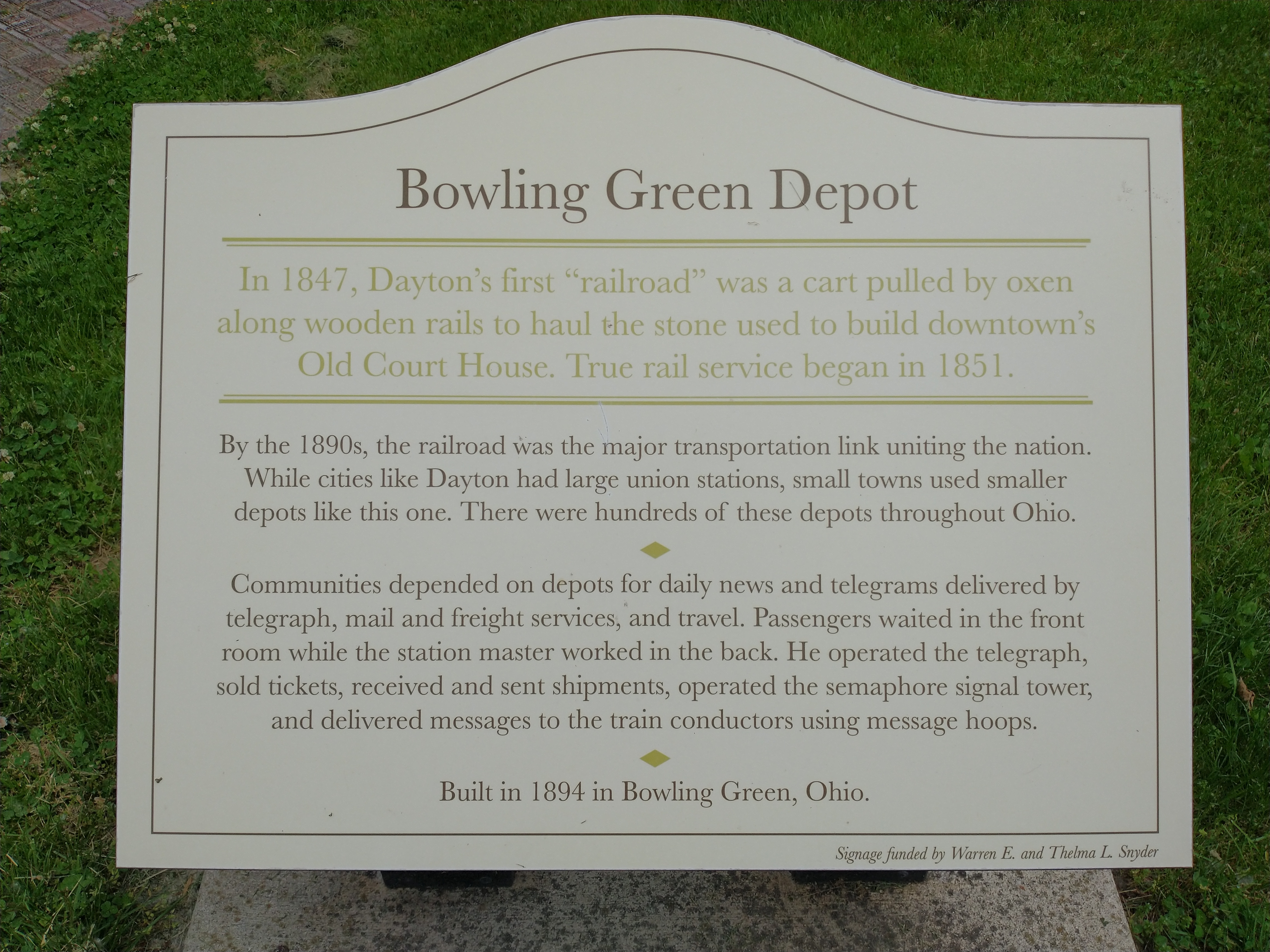 Bowling Green Depot Marker