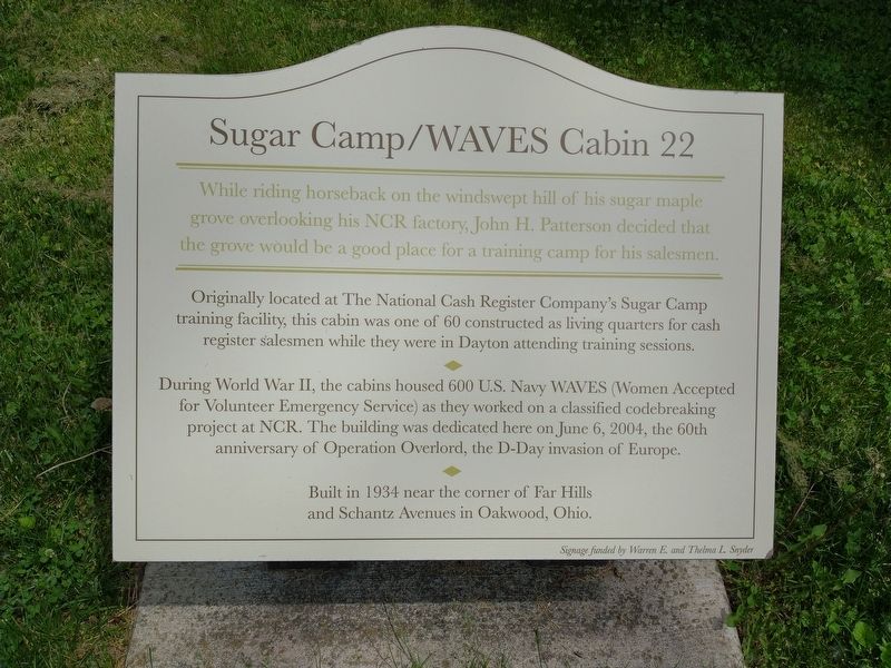 Sugar Camp/WAVES Cabin 22 Marker image. Click for full size.