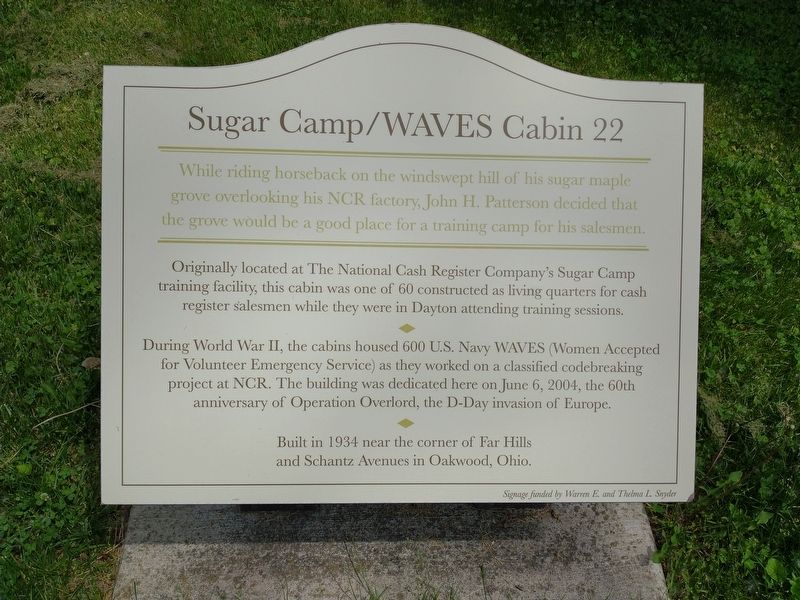 Sugar Camp/WAVES Cabin 22 Marker. Click for full size. Sugar Camp/WAVES Cabin 22 Marker image. Click for full size.