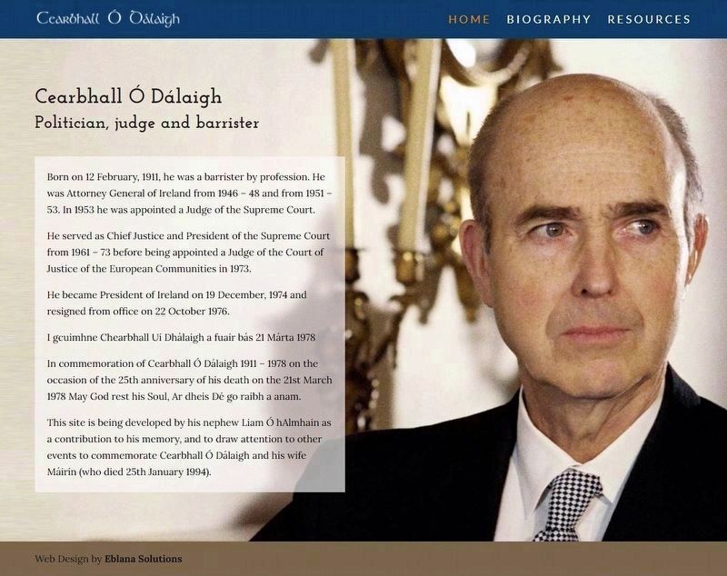 Cearbhall Ó Dálaigh: Politician, judge and barrister. Click for more information. Cearbhall Ó Dálaigh: Politician, judge and barrister image. Click for more information.