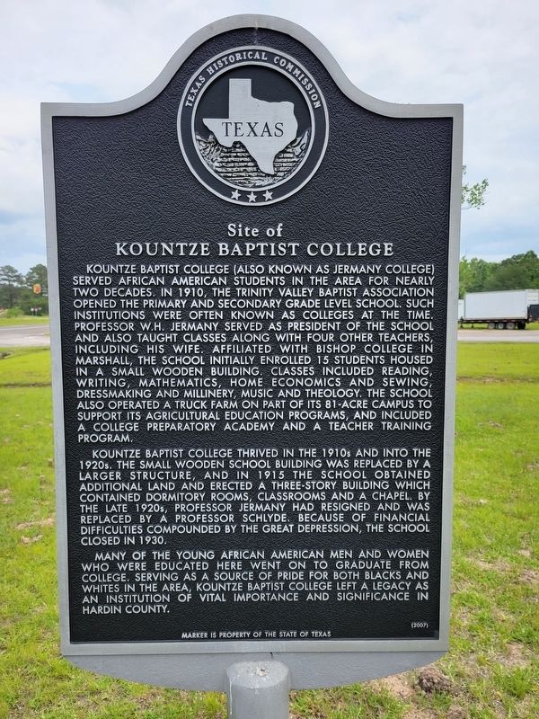 Site of Kountze Baptist College Marker image. Click for full size.