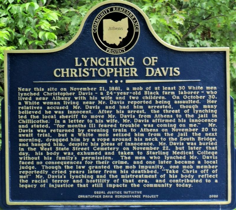 Lynching of Christopher Davis side of the marker image. Click for full size.