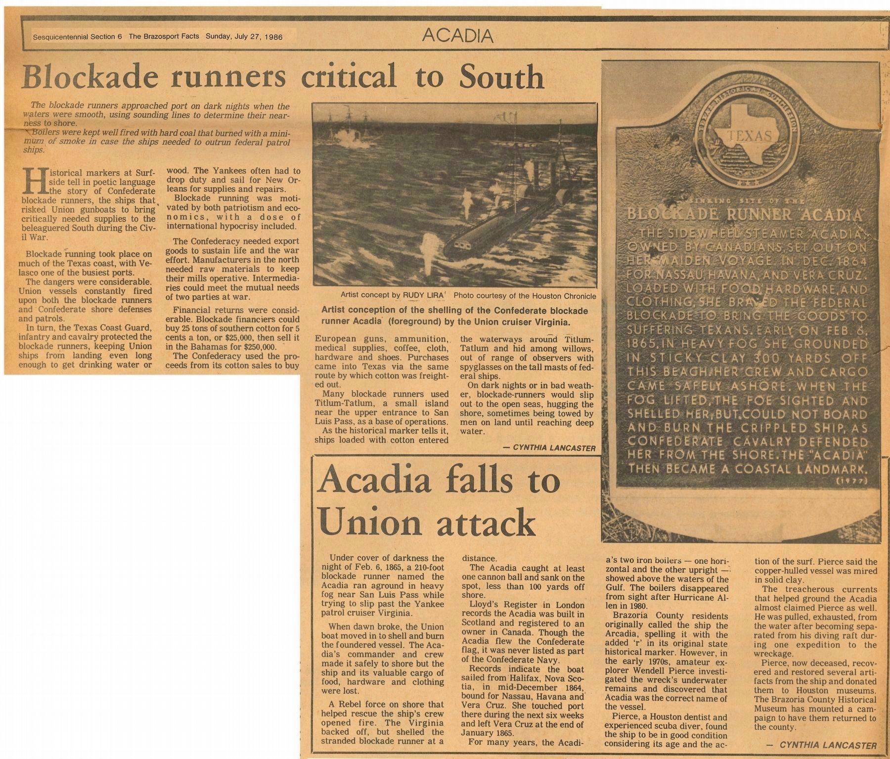 Article in Brazosport Facts newspaper, July 27, 1986 image. Click for full size.
