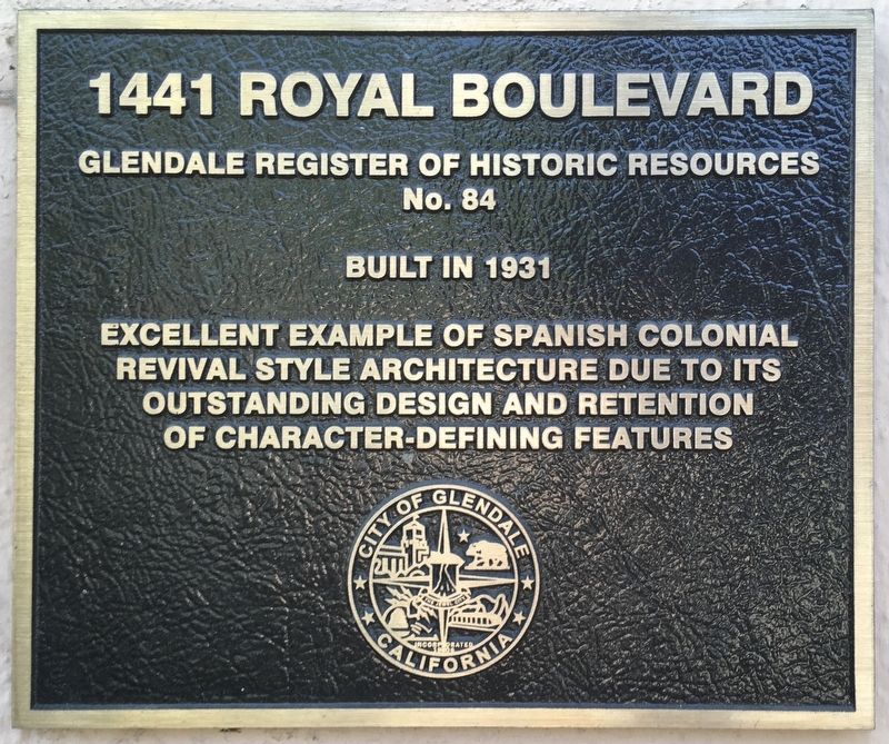 1441 Royal Boulevard Marker image. Click for full size.