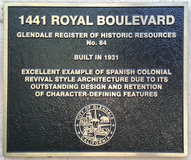 1441 Royal Boulevard Marker. Click for full size. 1441 Royal Boulevard Marker image. Click for full size.