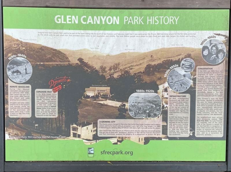 Glen Canyon Park History Marker (newer version). Click for full size. Glen Canyon Park History Marker (newer version) image. Click for full size.