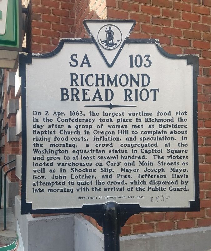 Richmond Bread Riot Marker image. Click for full size.