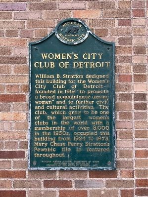 Women's City Club of Detroit Marker. Click for full size. Women's City Club of Detroit Marker image. Click for full size.