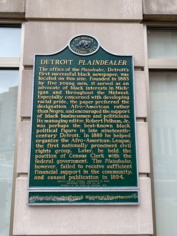 Detroit <i>Plaindealer</i> Marker image. Click for full size.