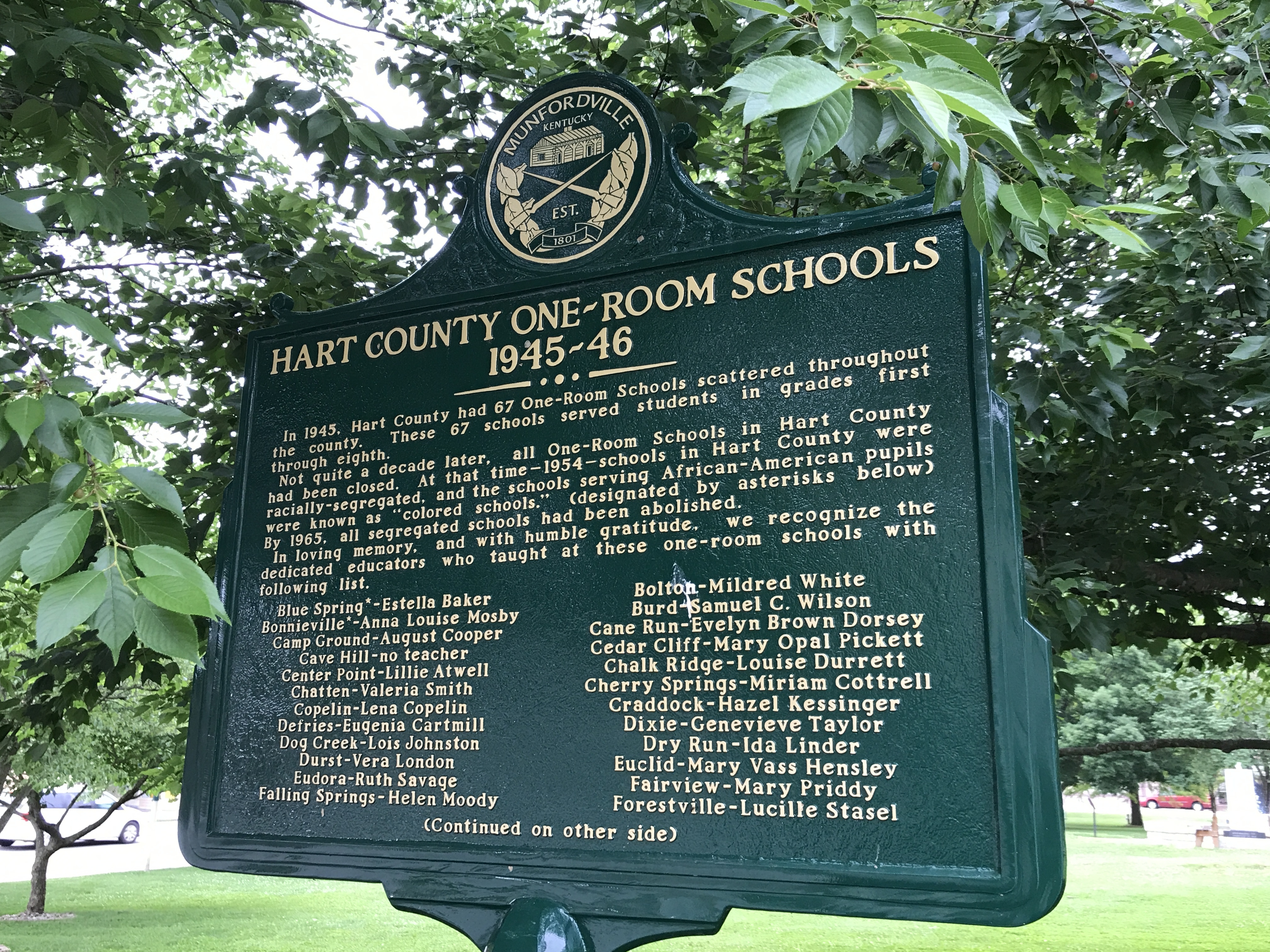 Hart County One-Room Schools Marker (Side A)