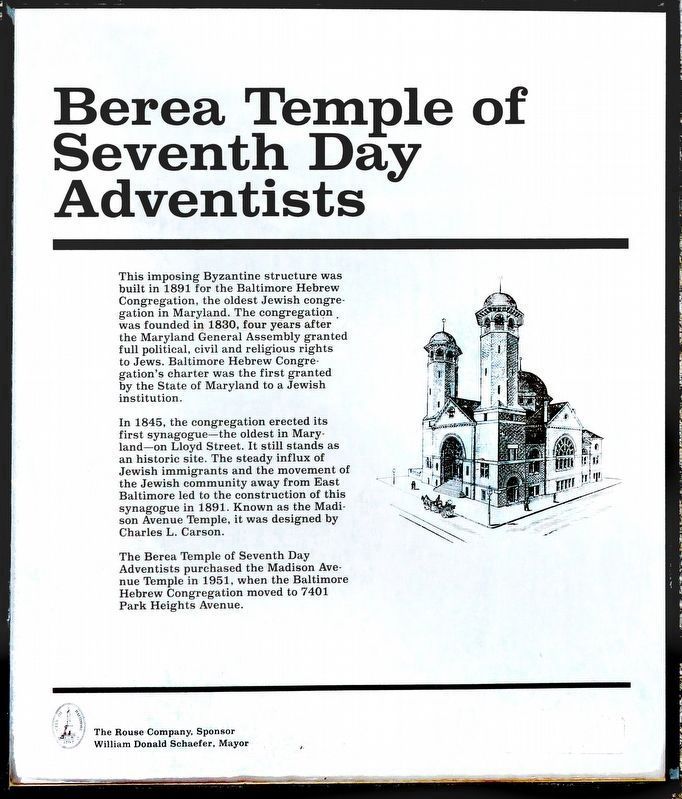 Berea Temple of Seventh Day Adventists Marker image. Click for full size.