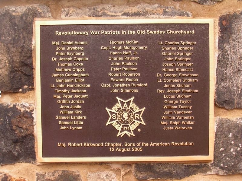Revolutionary War Patriots in the Old Swedes Churchyard Marker image. Click for full size.