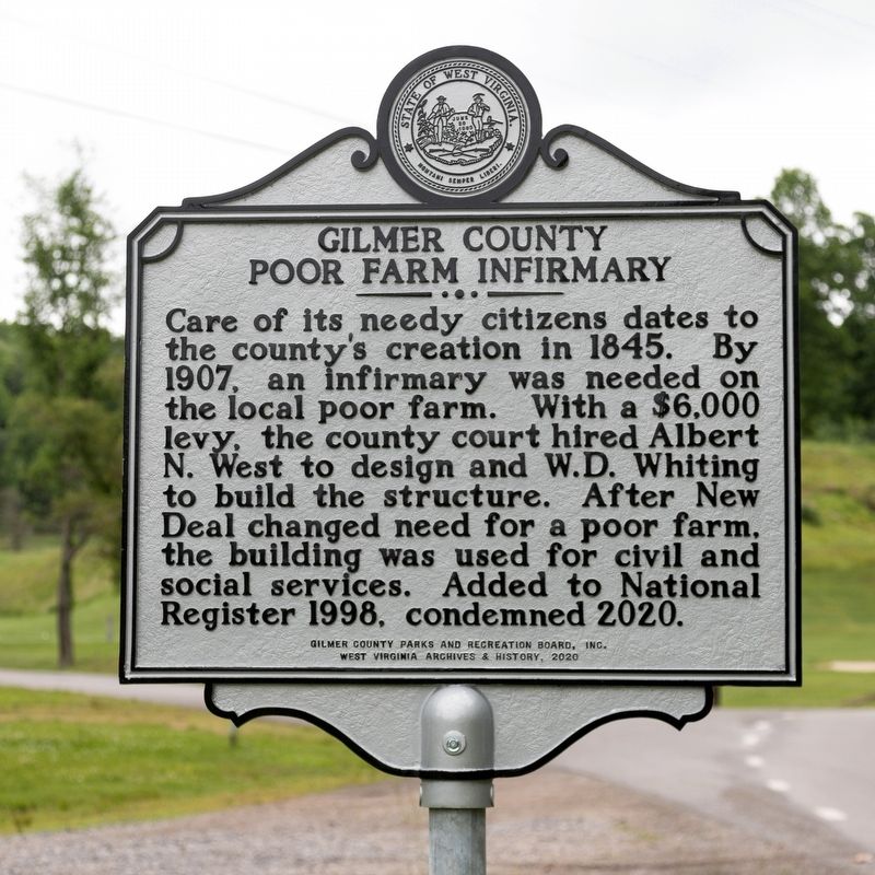 Gilmer County Poor Farm Infirmary Marker image. Click for full size.