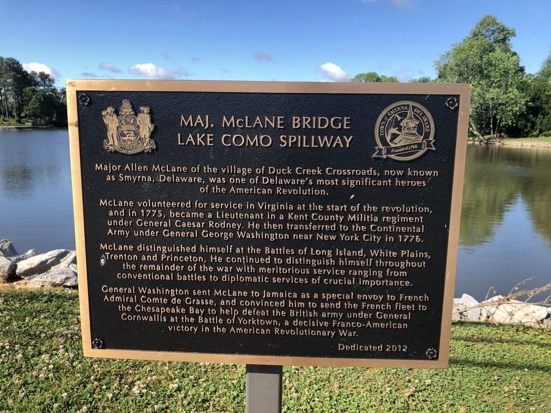 Maj. McLane Bridge Lake Como Spillway Marker image. Click for full size.