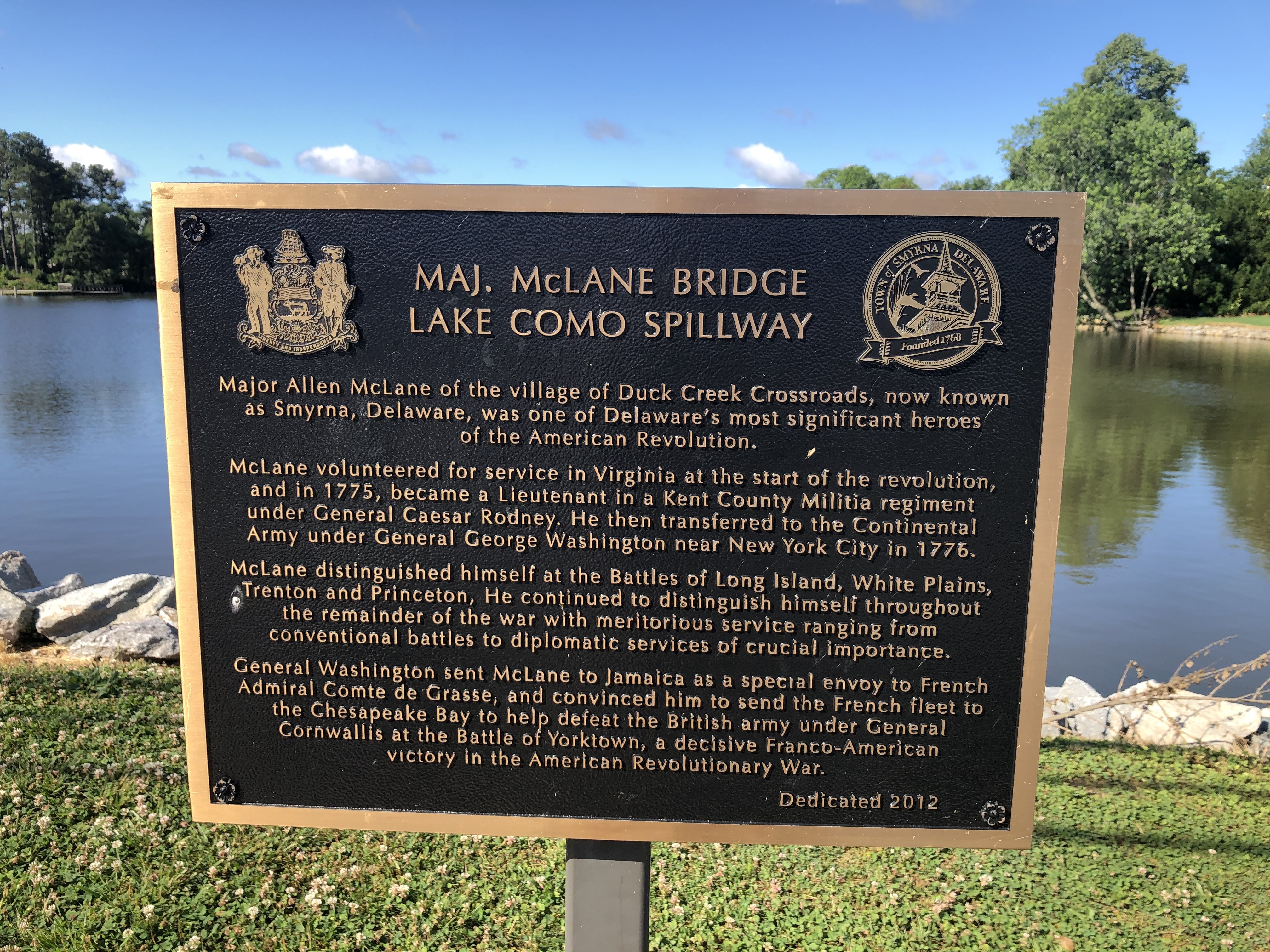 Maj. McLane Bridge Lake Como Spillway Marker
