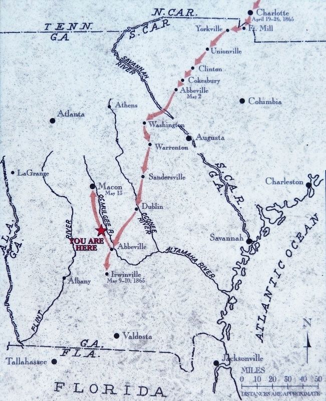 Marker detail: Route of Jefferson Davis through South Carolina and Georgia image. Click for full size.